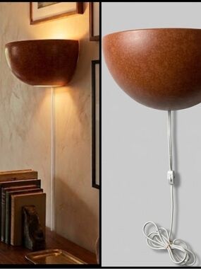Vintage Ceramic MCM Brown Half-Sphere Balloon Style Wall Corded Sconce  18”x6”